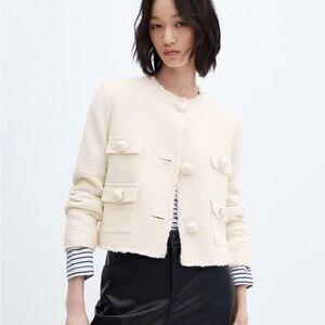 Mango cream Wintour tweed blazer jacket - XXS NWOT